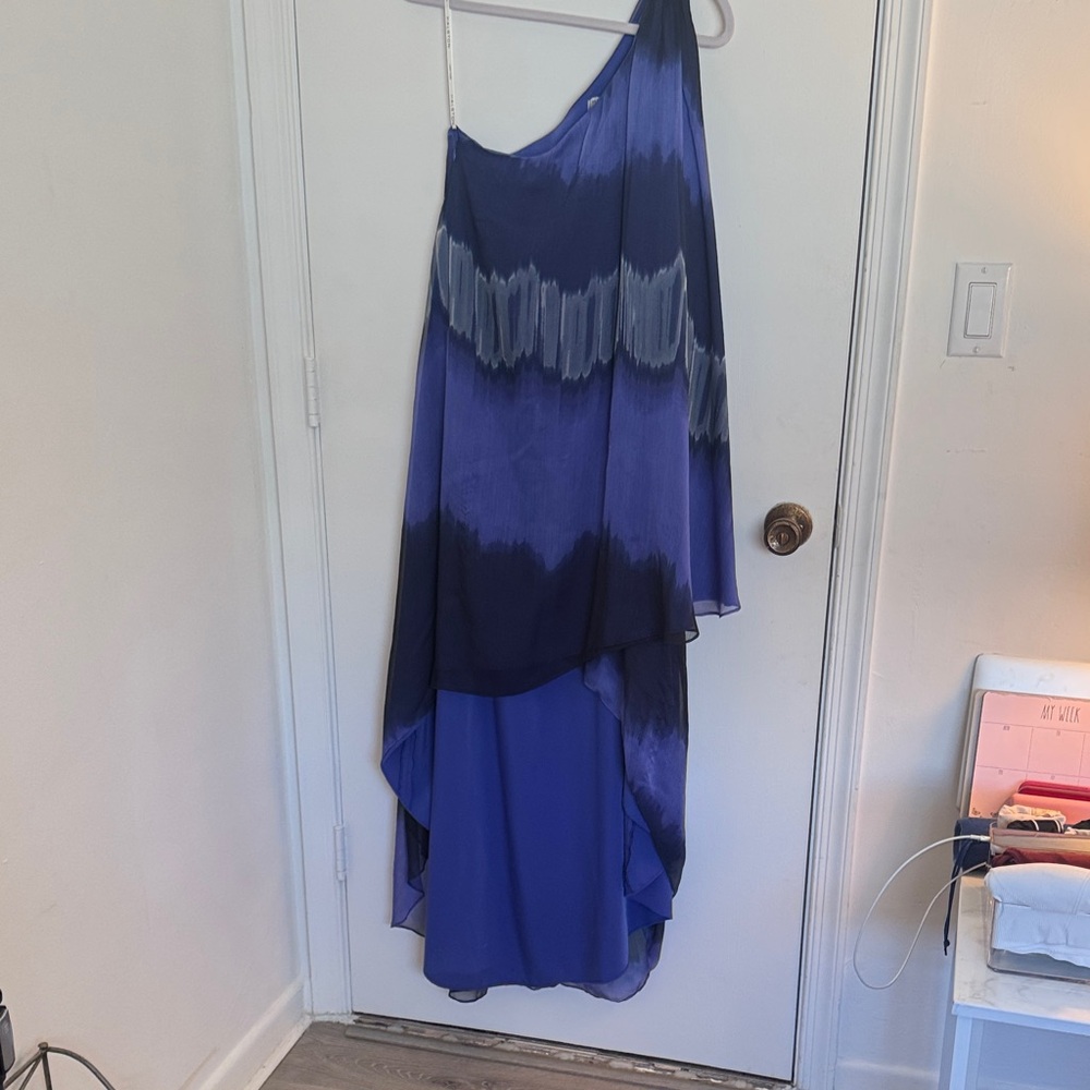 Halston Heritage Blue and Black Asymmetrical Dress